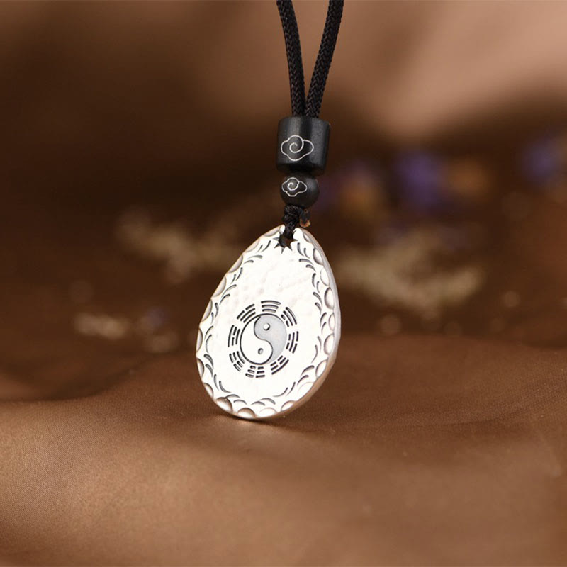 Wear FengShui Vintage 999 Sterling Silver Yin Yang Bagua Water Drop Design Balance Harmony Necklace Pendant