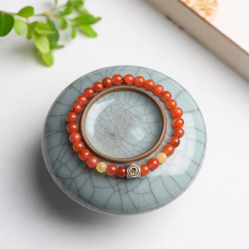Wear FengShui 925 Sterling Silver Chinese Zodiac Natal Buddha Amulet Red Agate Amber Self-acceptance Bracelet