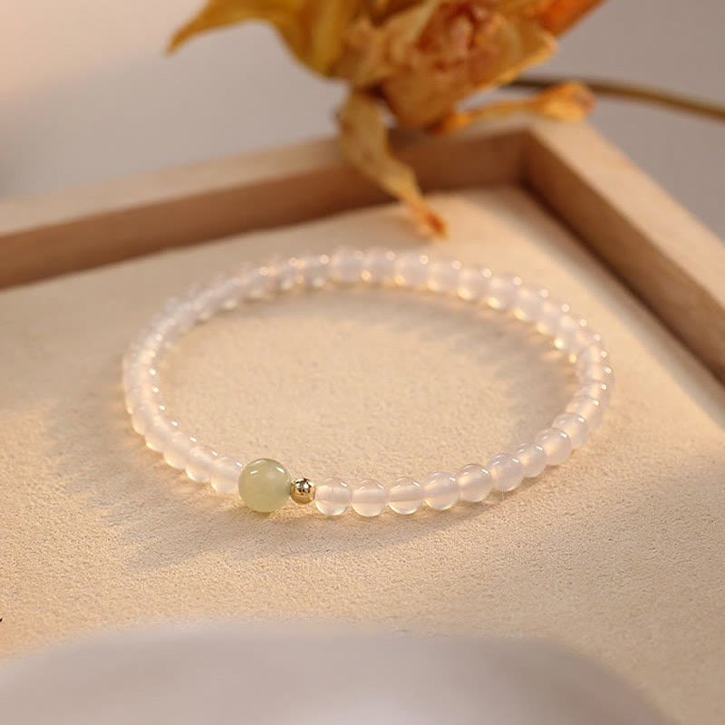 Wear FengShui Natural White Agate Jade Luck Protection Bracelet