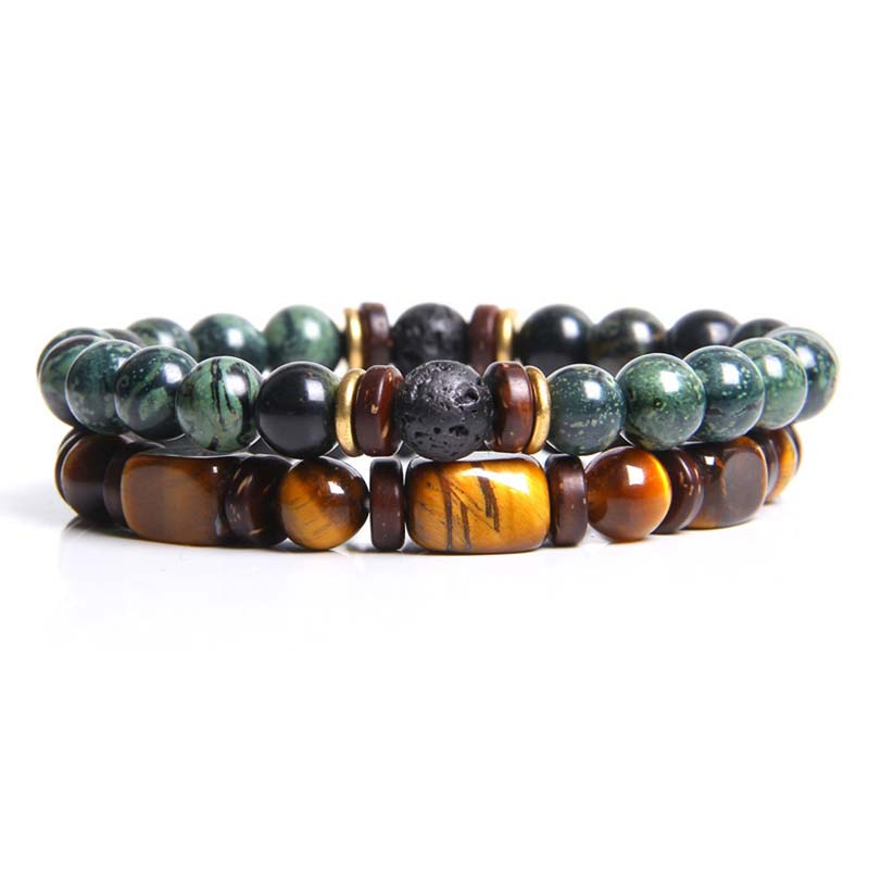 Wear FengShui 2PCS Healing Crystal Emperor Stone Tiger Eye Bead Bracelet