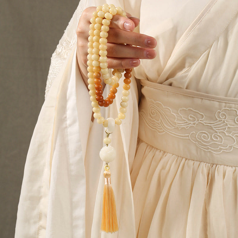 Wear FengShui Natural Bodhi Seed Lotus Dzi Bead Peace Harmony Charm Bracelet