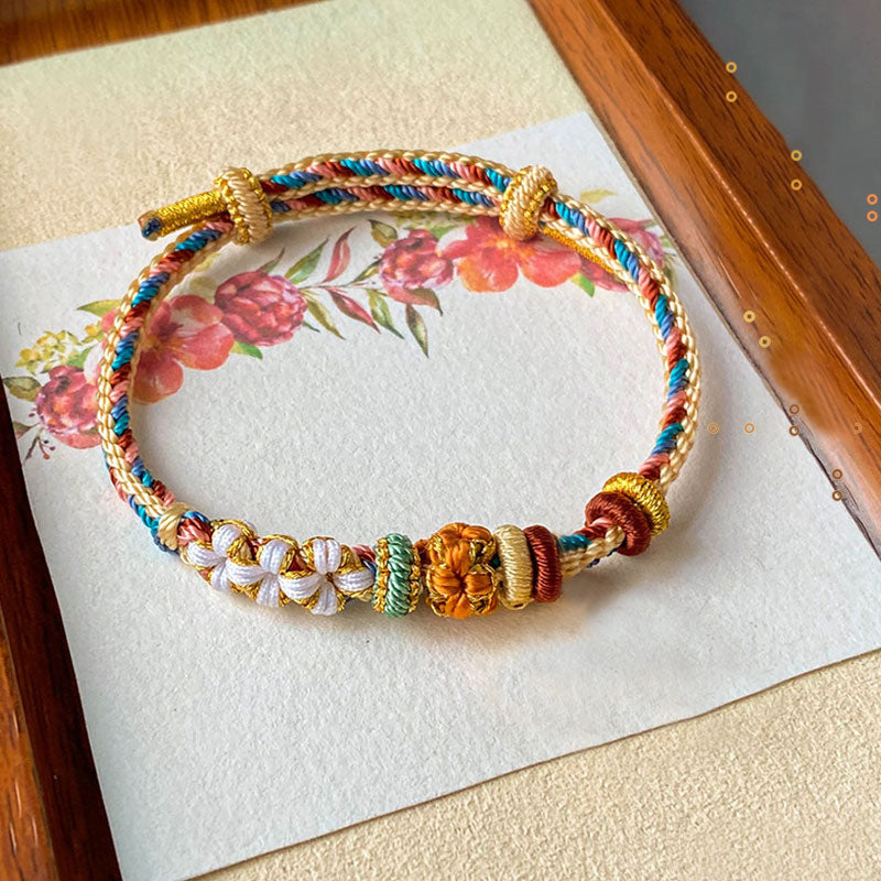 Wear FengShui Handmade Dunhuang Color Peach Blossom Pattern Braid String Bracelet