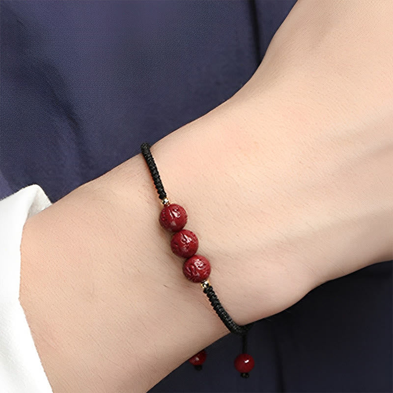 Wear FengShui Handmade Cinnabar Om Mani Padme Hum Engraved Beads Blessing Braided Bracelet