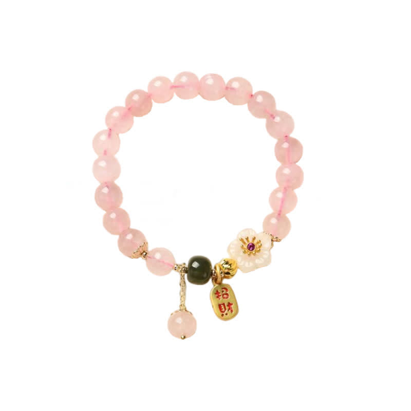 Wear FengShui Natural Pink Crystal Jade Flower Warm Love Bracelet
