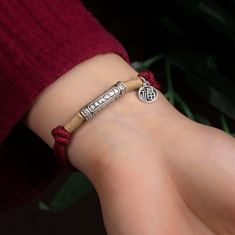 Wear FengShui 999 Sterling Silver Tibet Handmade Om Mani Padme Hum Fu Character TopRank Character Luck Braided Bracelet