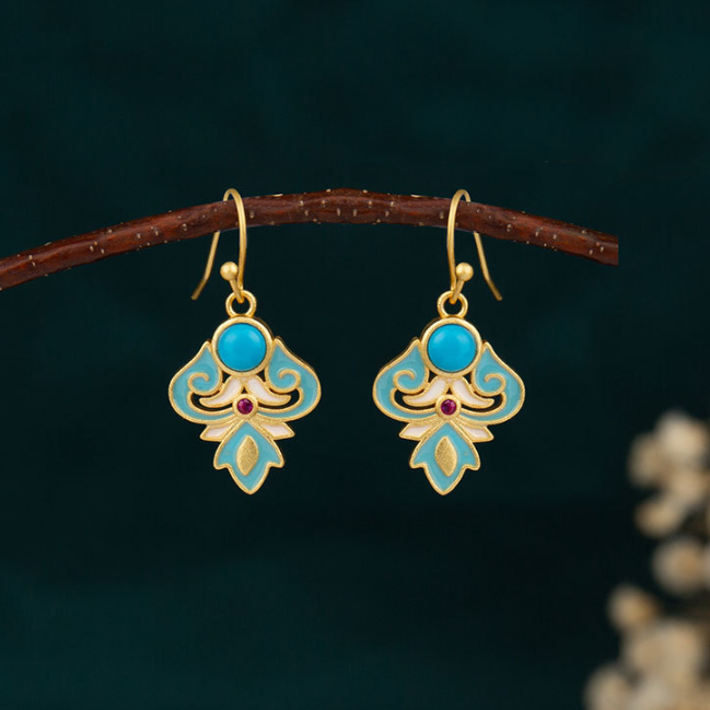 Wear FengShui Copper Enamel Turquoise Positive Drop Earrings