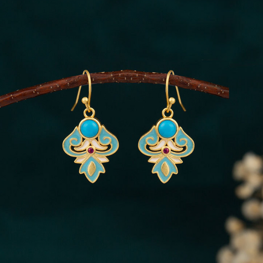 Wear FengShui Copper Enamel Turquoise Positive Drop Earrings