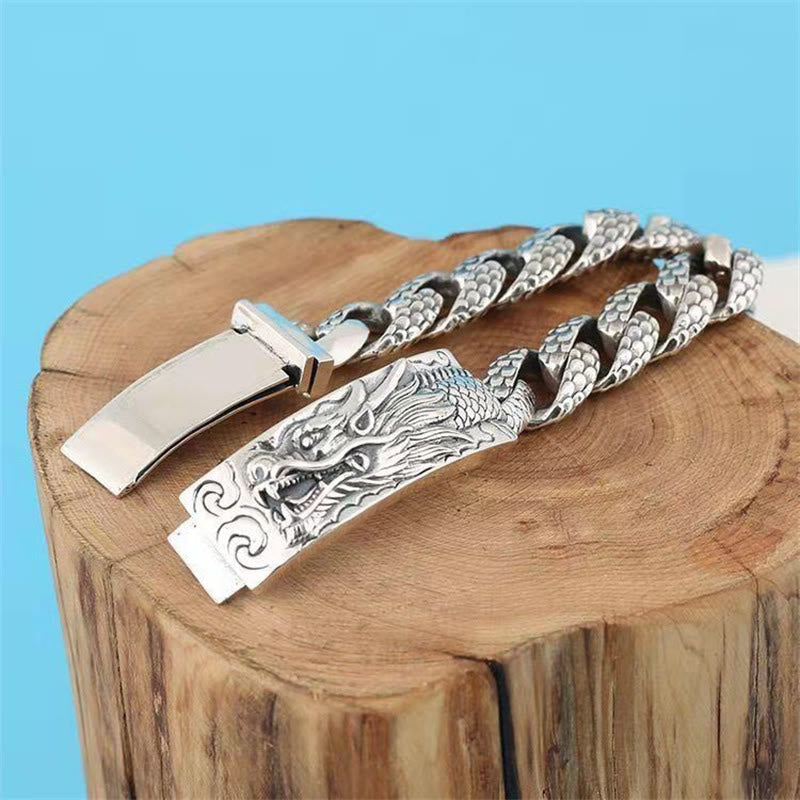 Wear FengShui Retro Dragon Scale Pattern Engraved Protection Bracelet