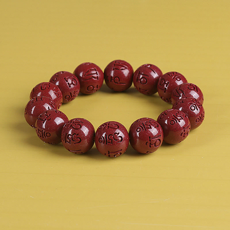 Wear FengShui Natural Double PiXiu Cinnabar Om Mani Padme Hum Wealth Luck Bead Bracelet