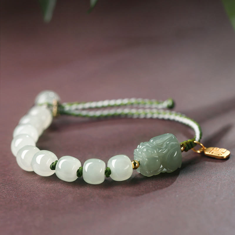 Wear FengShui Natural Hetian Jade PiXiu Luck Fu Character String Bracelet