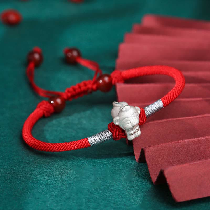 Wear FengShui 999 Sterling Silver Chinese Zodiac Luck Strength Red String Bracelet