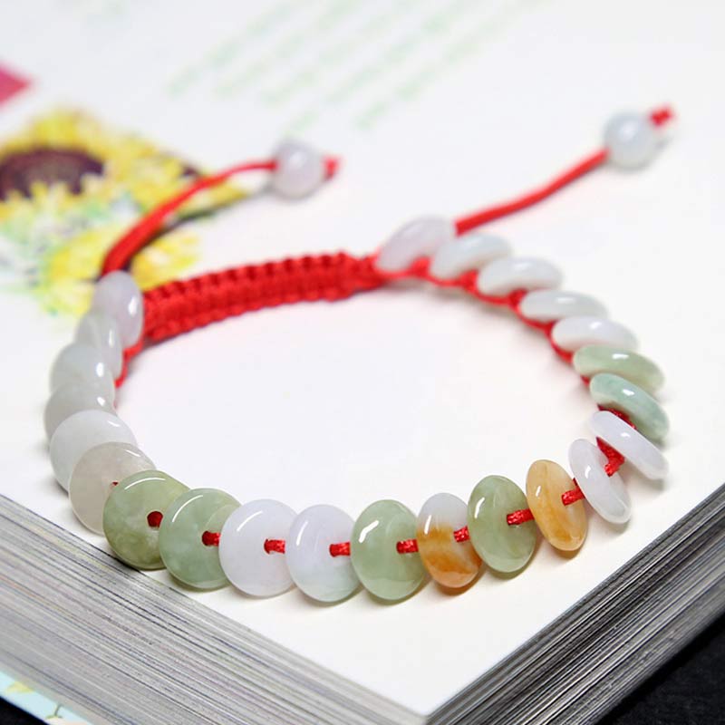Wear FengShui Round Jade Lucky Red String Weave Bracelet