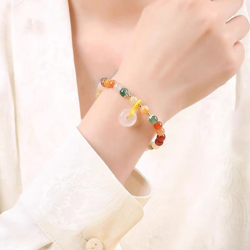 Wear FengShui 14K Gold Plated Colorful Golden Silk Jade Peace Buckle Wealth Bracelet