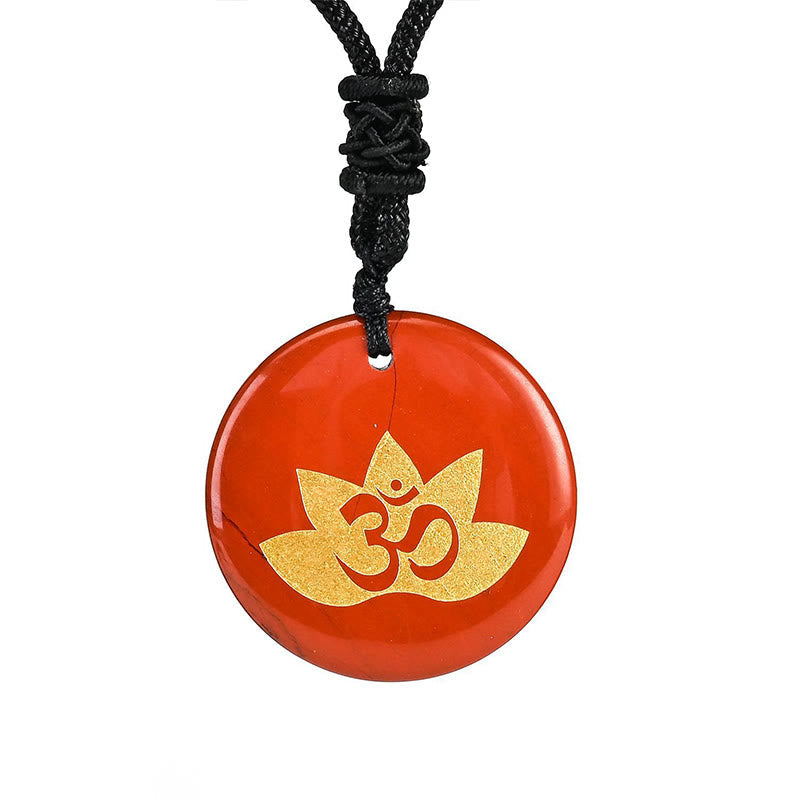 Wear FengShui OM Lotus Symbol Various Crystal Amethyst Tiger Eye Healing Necklace Pendant