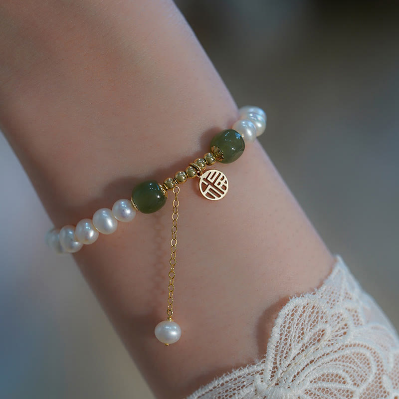 Wear FengShui Natural Pearl Hetian Jade Happiness Wisdom Bead Bracelet