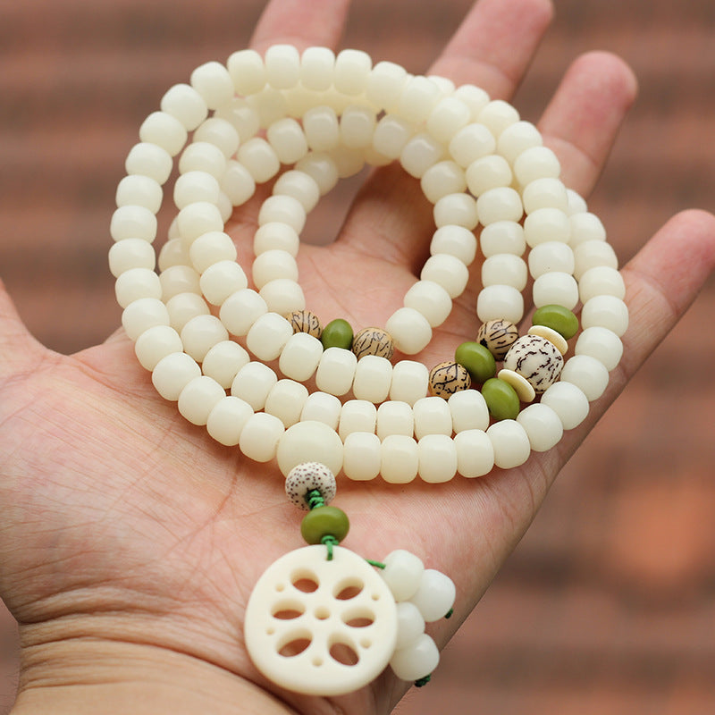 Wear FengShui White Bodhi Seed Mala 108 Beads Luck Bracelet