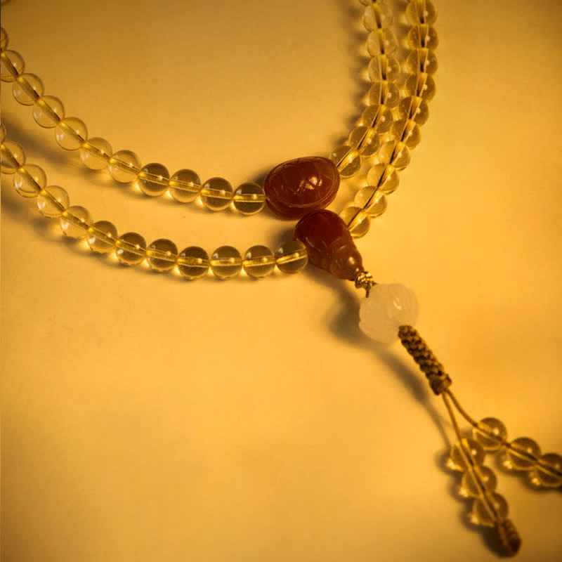 Wear FengShui 108 Mala Beads 925 Sterling Silver Natural Citrine Red Agate White Jade Prosperity Charm Bracelet