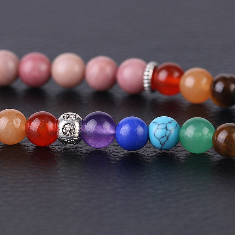Wear FengShui 108 Mala Beads Rhodonite Blue Crystal Lazulite Healing Bracelet