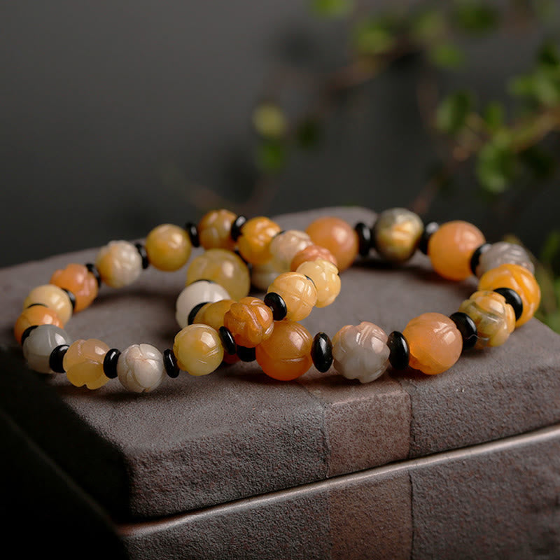 Wear FengShui Golden Silk Jade Lotus Wealth Luck Bracelet