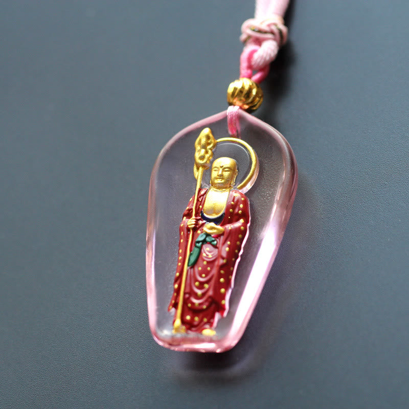 Wear FengShui Ksitigarbha Buddha Liuli Crystal Compassion Amulet Necklace Pendant