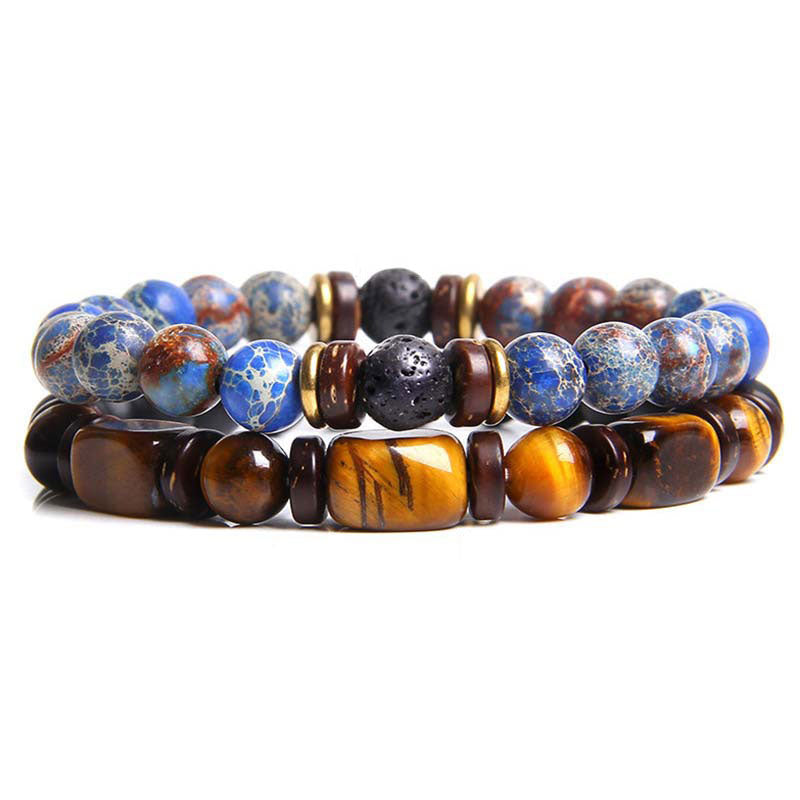 Wear FengShui 2PCS Healing Crystal Emperor Stone Tiger Eye Bead Bracelet