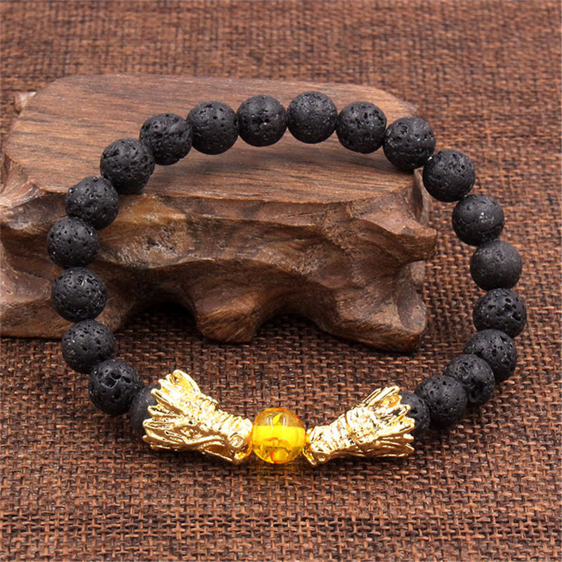 Wear FengShui White Turquoise Lava Rock Dragon Blessing Beaded Bracelet