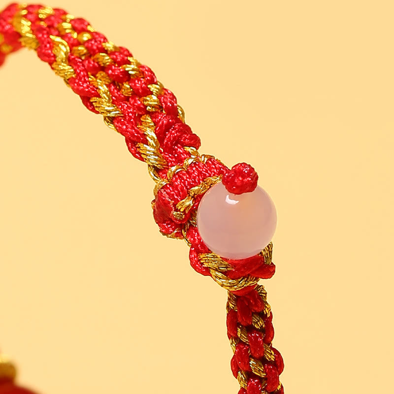 Wear FengShui Handmade Red Agate Amethyst Golden Rutilated Quartz Pink Crystal Bead Calm Braided Bracelet