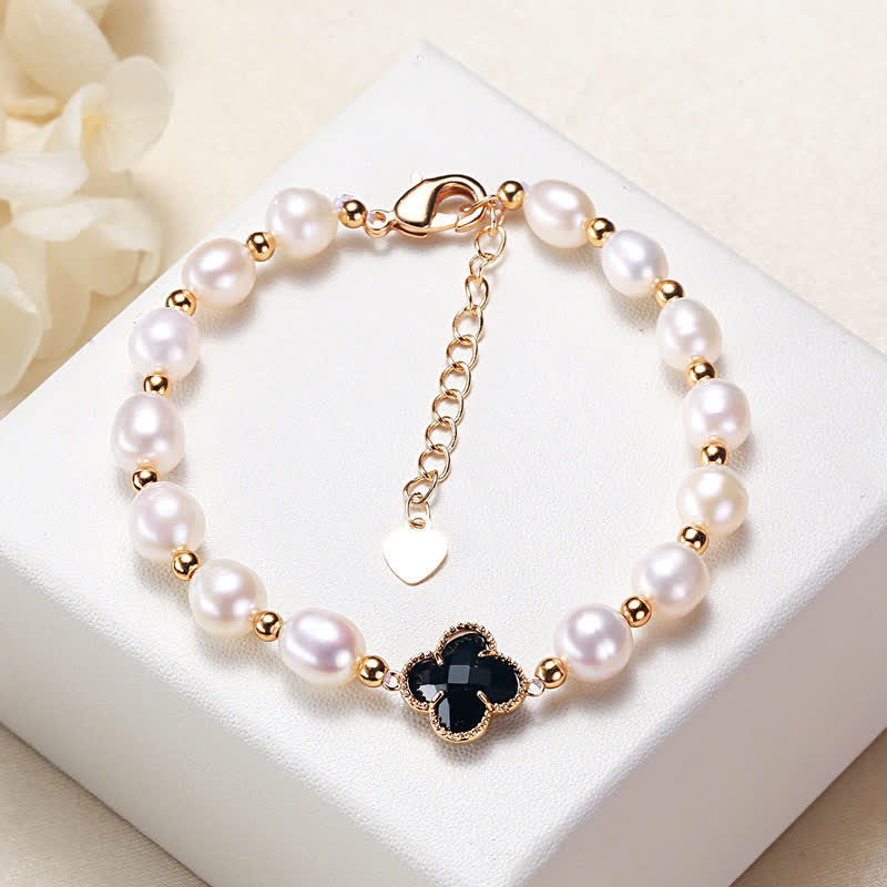 Wear FengShui Pearl Four Leaf Clover Wealth Chain Bracelet