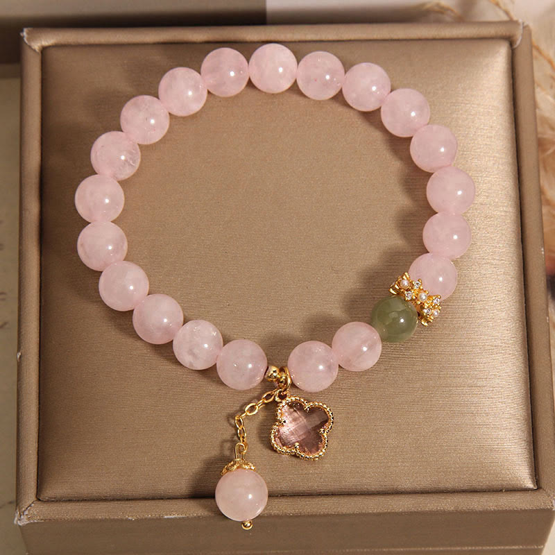 Wear FengShui Natural Pink Crystal Four Leaf Clover Soothing Bracelet