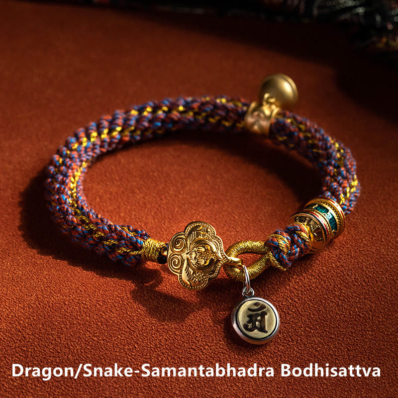 Wear FengShui 925 Sterling Silver Chinese Zodiac Natal Buddha Om Mani Padme Hum Luck Bell Braided String Bracelet