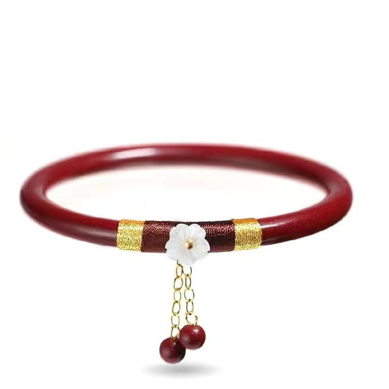 Wear FengShui 2Pcs Cinnabar Flower Blessing Bangle Charm Bracelet