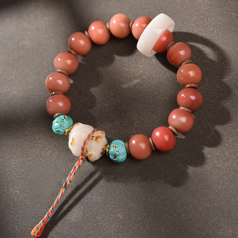 Wear FengShui Tibetan Natural Camel Bone Dzi Bead Bodhi Seed Charm Luck Bracelet