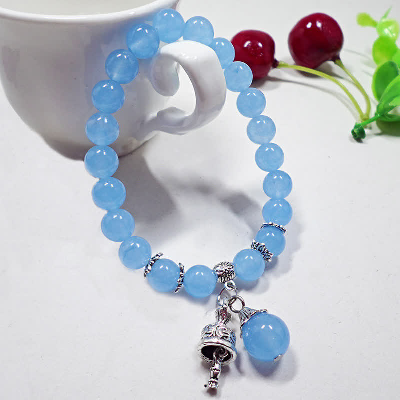 Wear FengShui Vintage Crystal Chalcedony Stone Energy Beaded Bell Charm Bracelet
