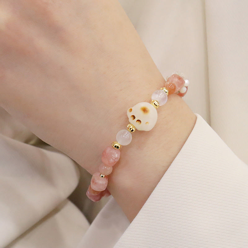 Wear FengShui Green Agate Sun Stone Cat's Eye Bodhi Seed Cat Paw Support Bracelet