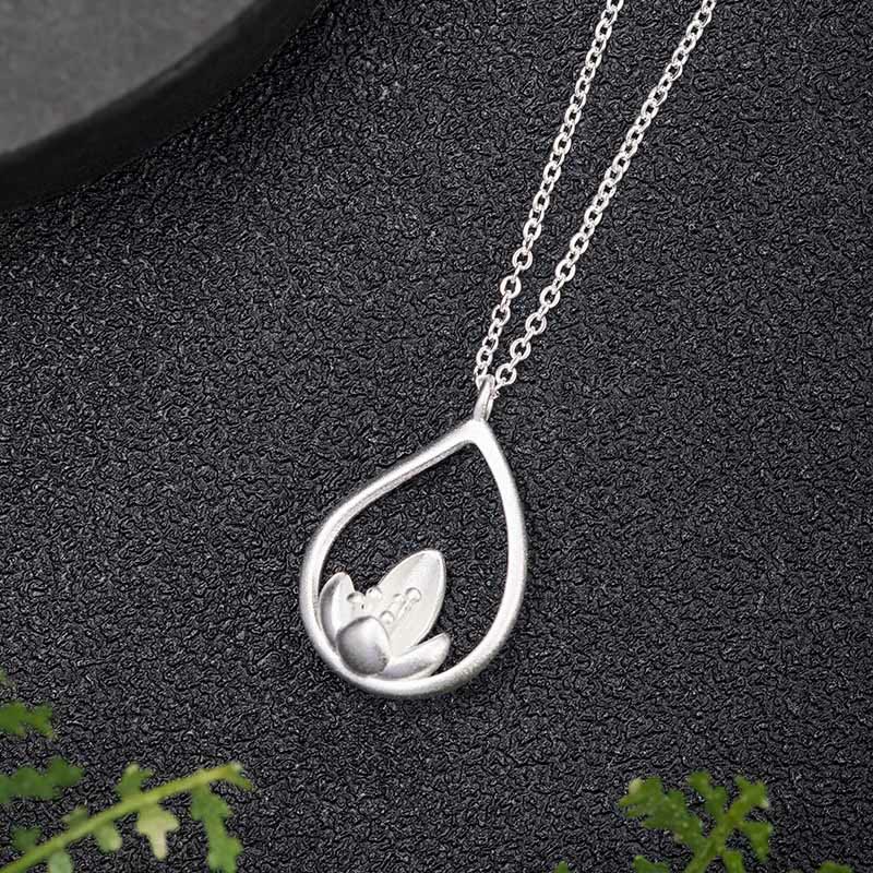 Wear FengShui 925 Sterling Silver Lotus Flower Floral Enlightenment Necklace Pendant