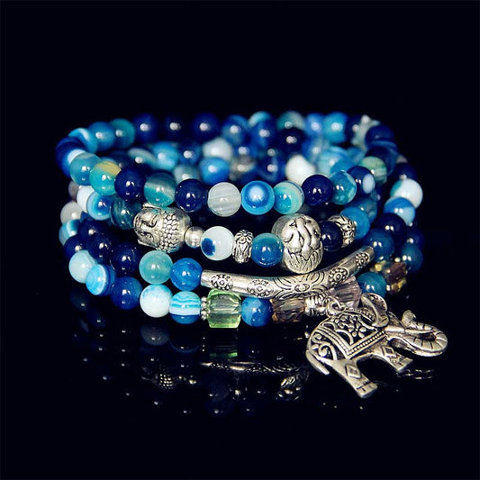 Wear FengShui Natural Agate Elephant Buddha Hope Bracelet