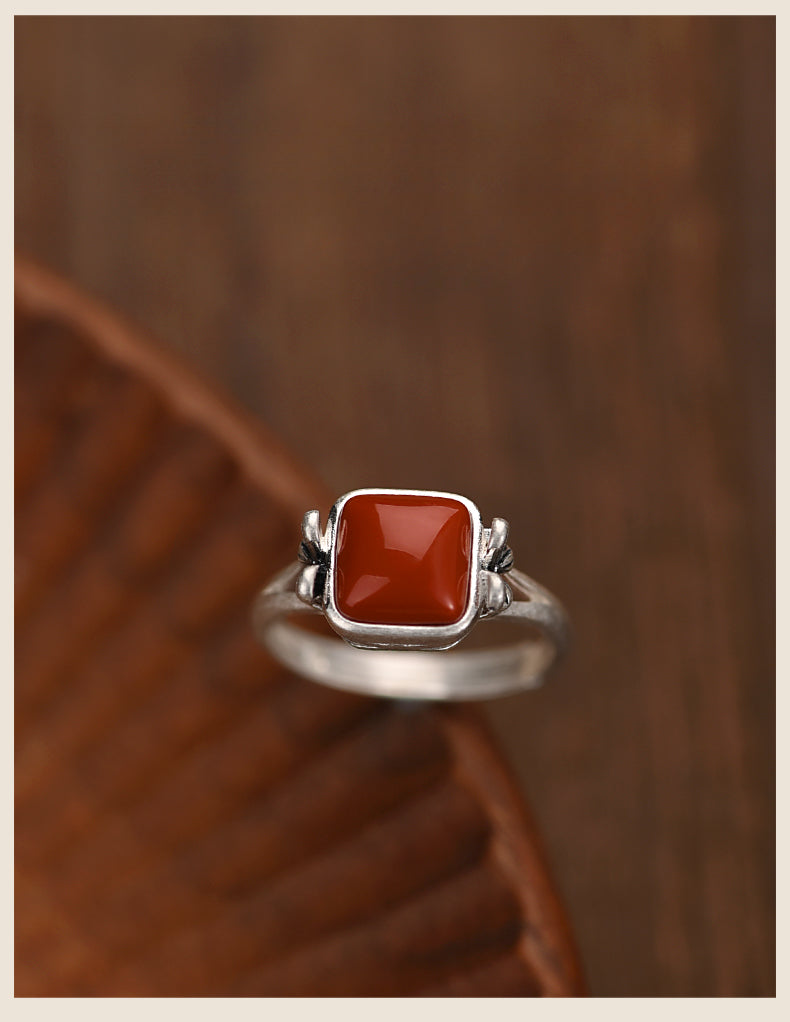 Buddha3bodhi 925 Silver Small Square Nanhong Ring (Women's)