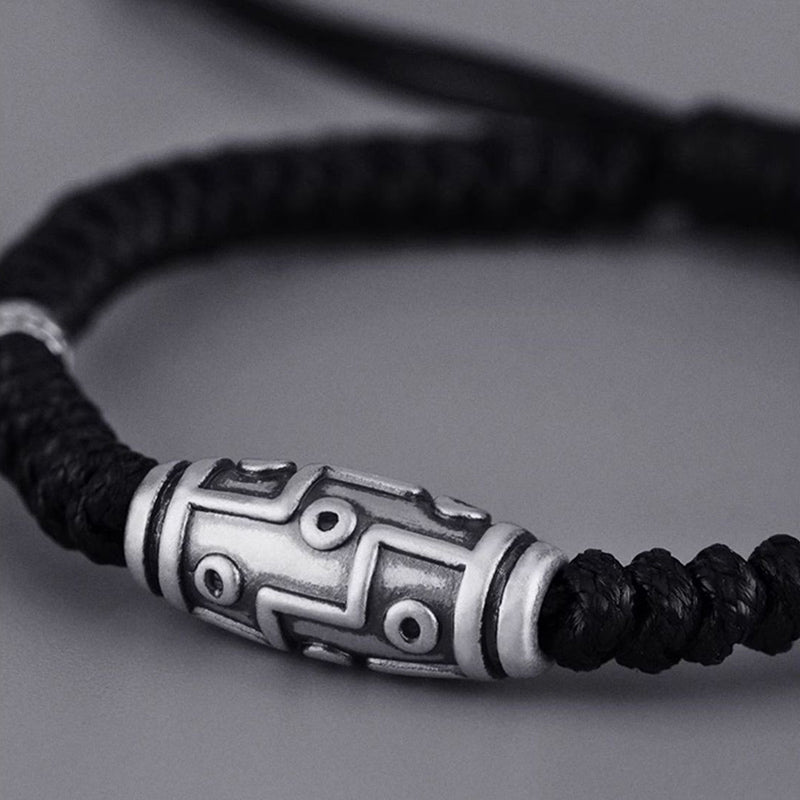 Wear FengShui 999 Sterling Silver Nine-Eye Dzi Bead Pattern Blessing Rope Bracelet