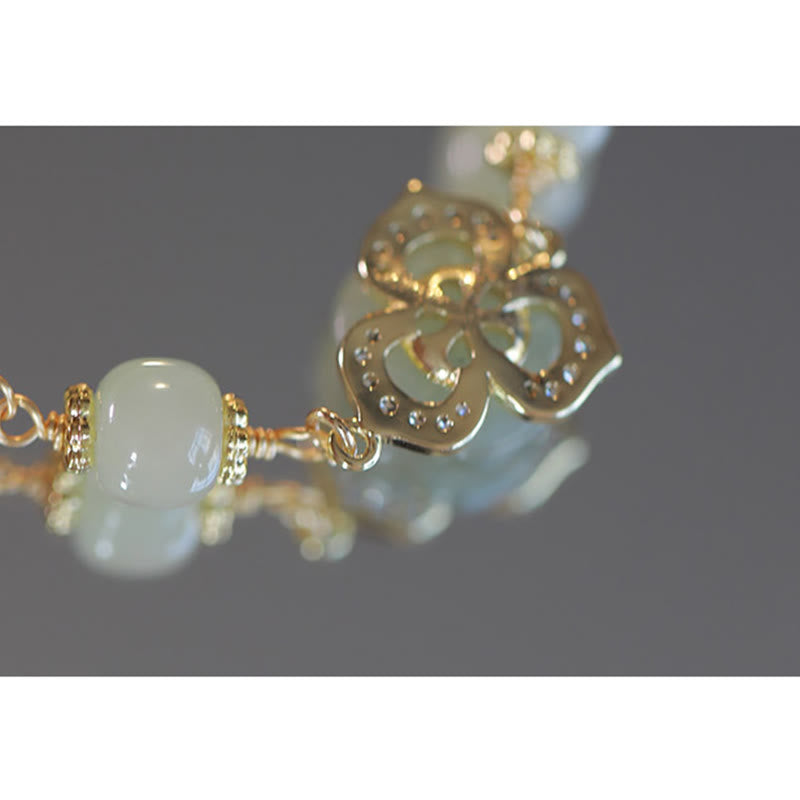 Wear FengShui 14K Gold Plated Hetian Jade Rose Flower Luck Chain Bracelet