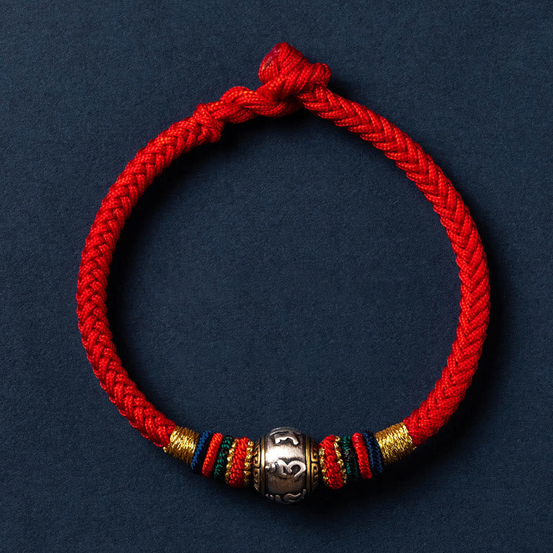 Wear FengShui 925 Sterling Silver Tibet Handmade Om Mani Padme Hum Luck Protection King Kong Knot Braided Bracelet