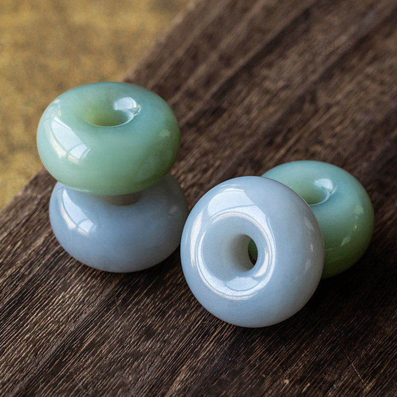 Wear FengShui Natural Round Jade Gray Jade Peace Buckle Luck Necklace Pendant