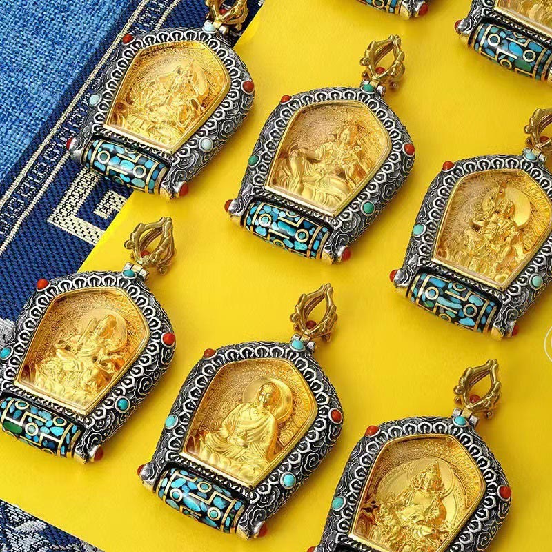 Wear FengShui Tibet Chinese Zodiac Natal Buddha Thangka Prosperity Rotatable Dzi Bead Necklace Pendant