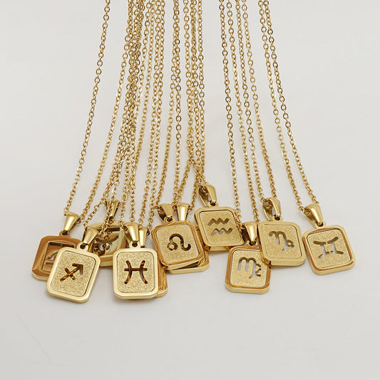 New Zodiac Sign Necklace – 12 Constellations Gold-Tone Titanium Steel Pendant