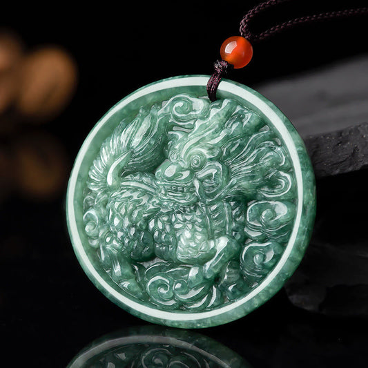 Wear FengShui Natural Jade Kirin Abundance String Necklace Pendant