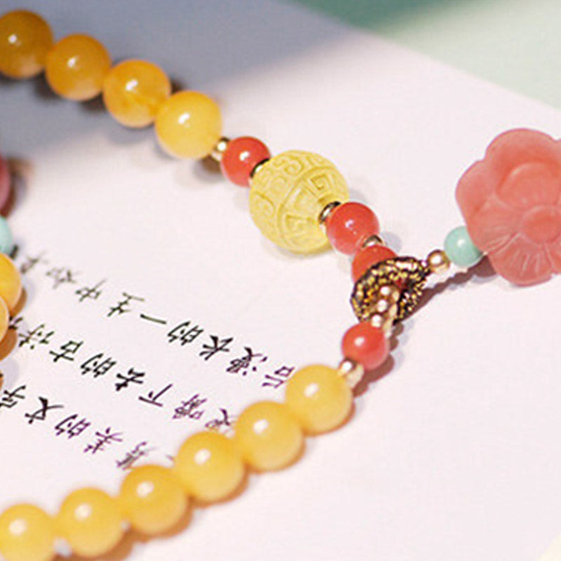 Wear FengShui Amber Healing Balance Necklace Flower Charm Bracelet