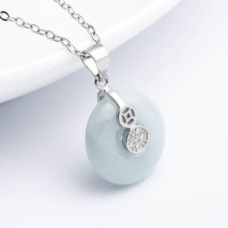 Wear FengShui 925 Sterling Silver Peace Buckle Jade Coin Luck Necklace Pendant