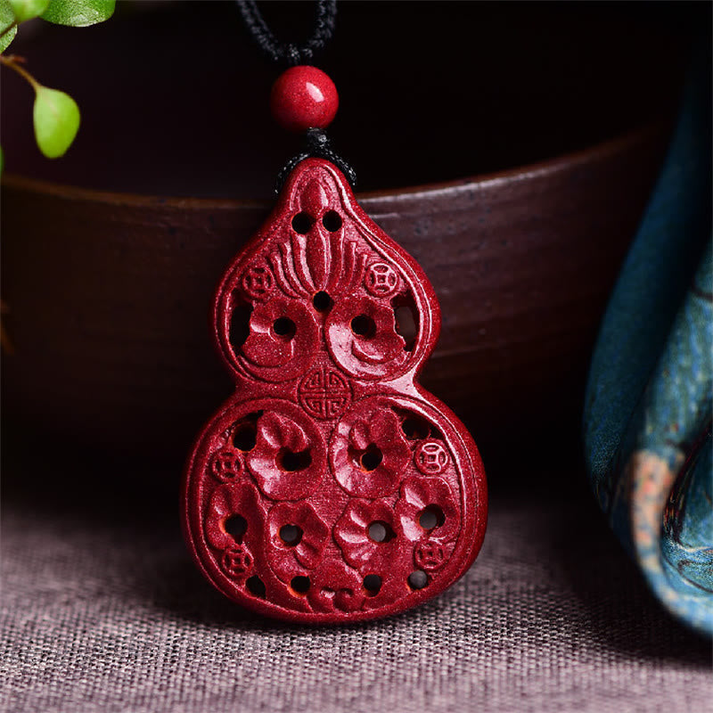 Wear FengShui Laughing Buddha Yin Yang Chinese Zodiac Gourd Natural Cinnabar Blessing Necklace Pendant
