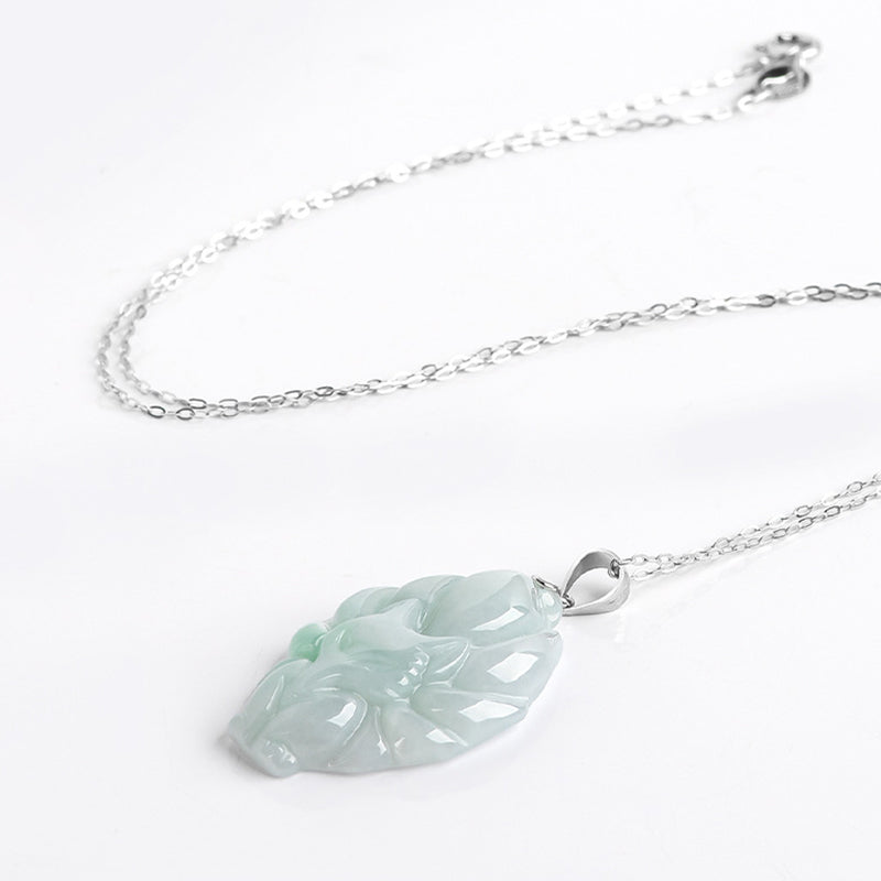 Wear FengShui Natural Jade Nine Tailed Fox Prosperity Titanium Steel Chain Necklace Pendant