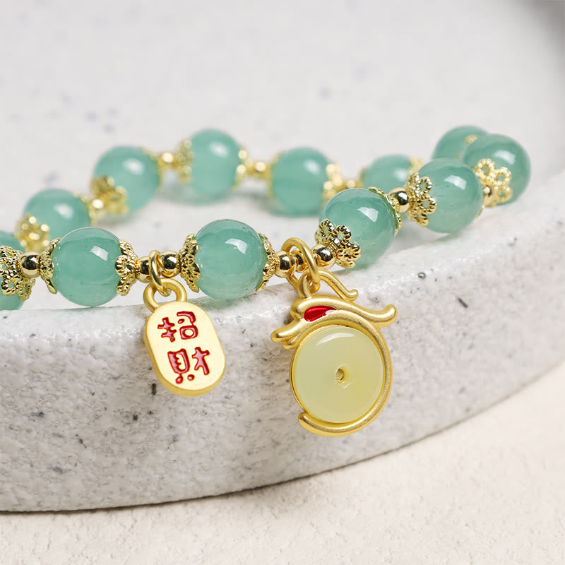 Wear FengShui Year of the Dragon Red Agate Green Aventurine Peace Buckle Fu Character Lucky Fortune Bracelet