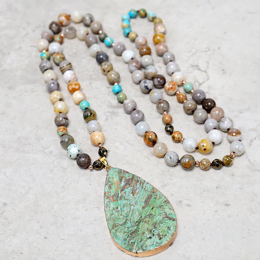 Wear FengShui Natural Ocean Picasso Jasper Beaded Healing Neckace
